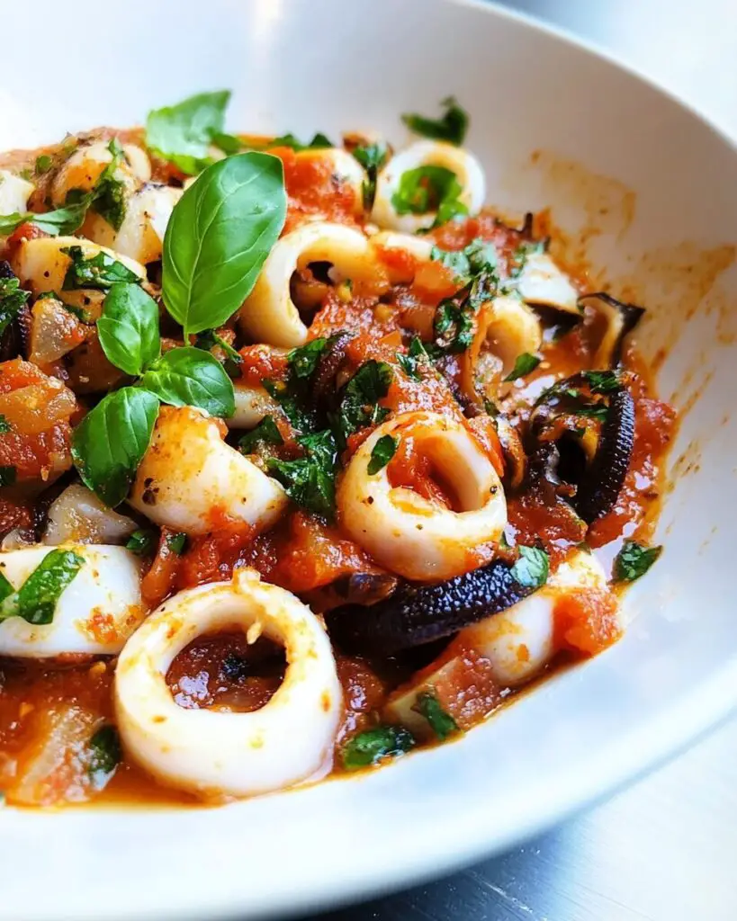 Garlic Squid with Tomato Basil Sauce