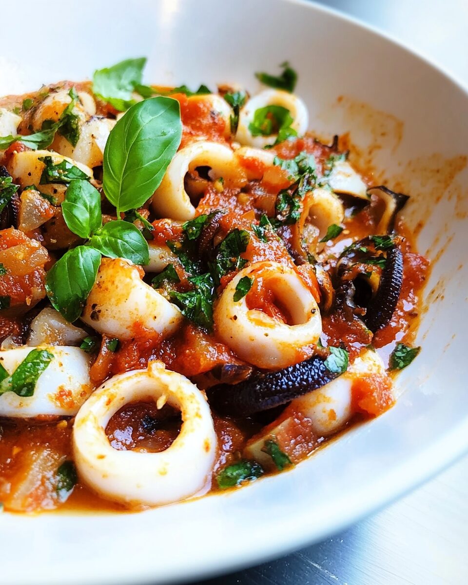 Garlic Squid with Tomato Basil Sauce