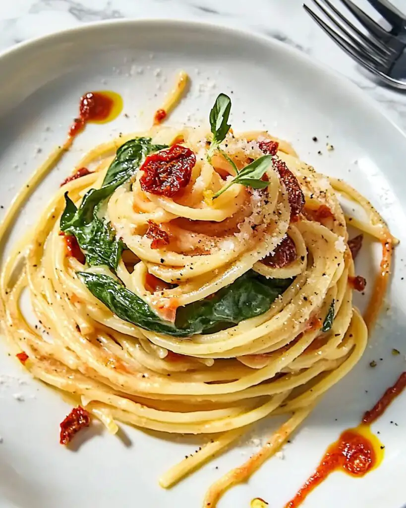 Creamy Sun-Dried Tomato & Spinach Spaghetti Delight