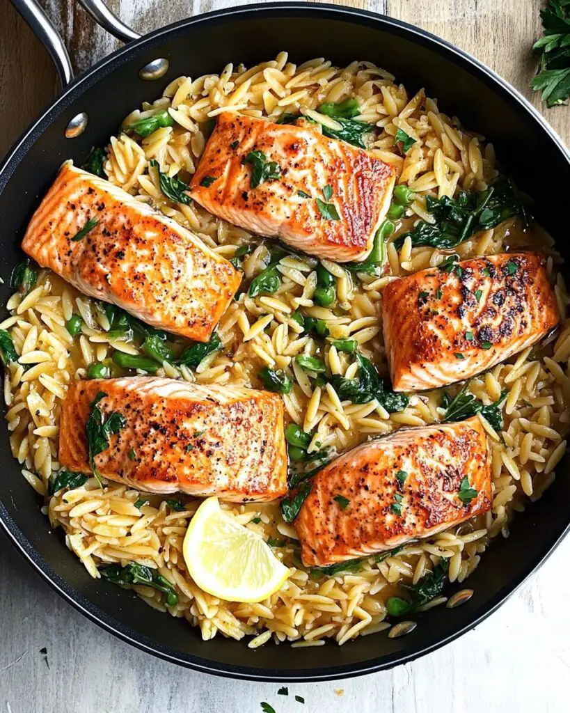One Skillet Salmon with Lemon Orzo