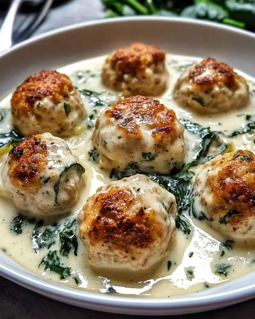 Chicken Ricotta Meatballs with Spinach Alfredo