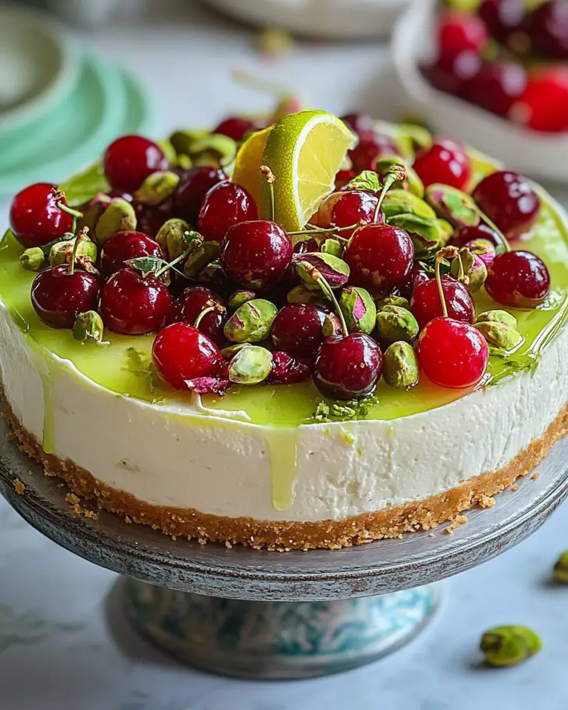 Lemon-Lime Cherry Pistachio Cheesecake