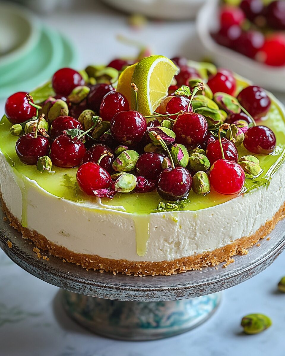 Lemon-Lime Cherry Pistachio Cheesecake