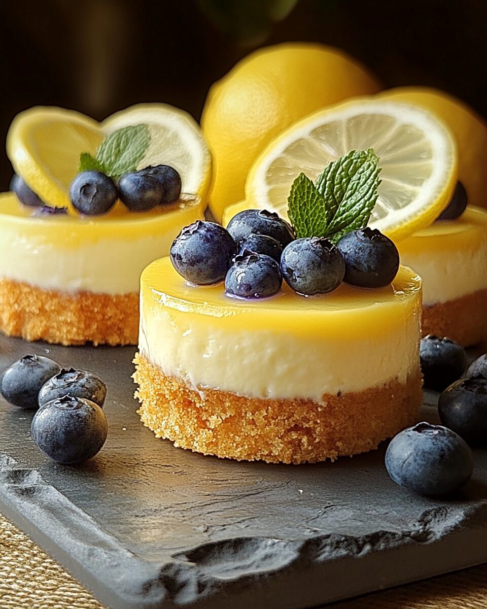 Mini Lemon Blueberry Cheesecakes