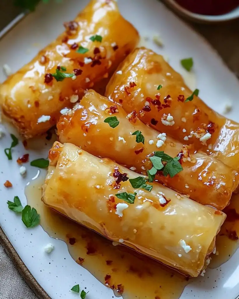 Oven Fried Feta Rolls with Chili Honey