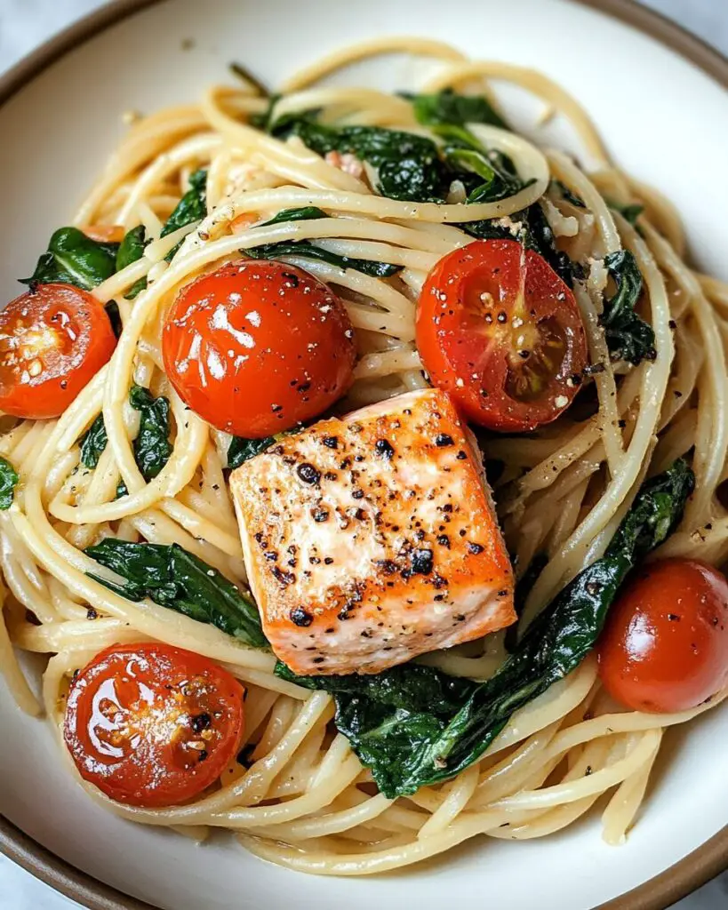 Tomato Spinach Salmon Pasta