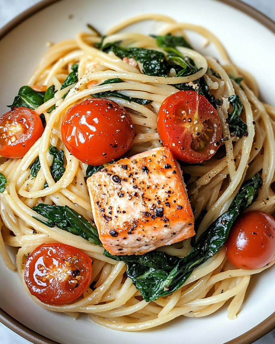 Tomato Spinach Salmon Pasta