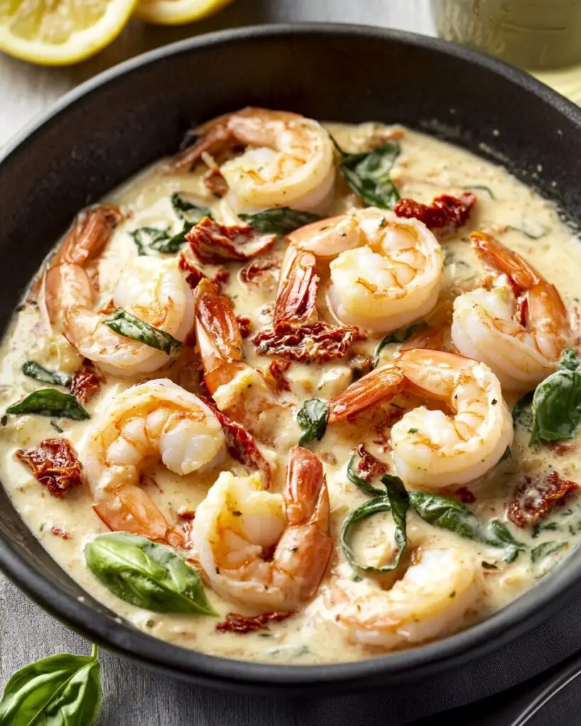 Creamy Garlic Shrimp with Sun-Dried Tomatoes and Basil