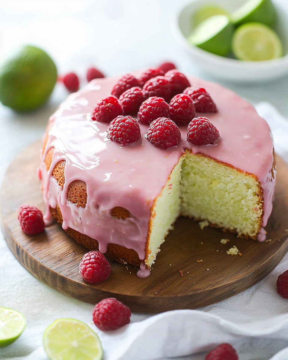 Raspberry Glazed Key Lime Cake