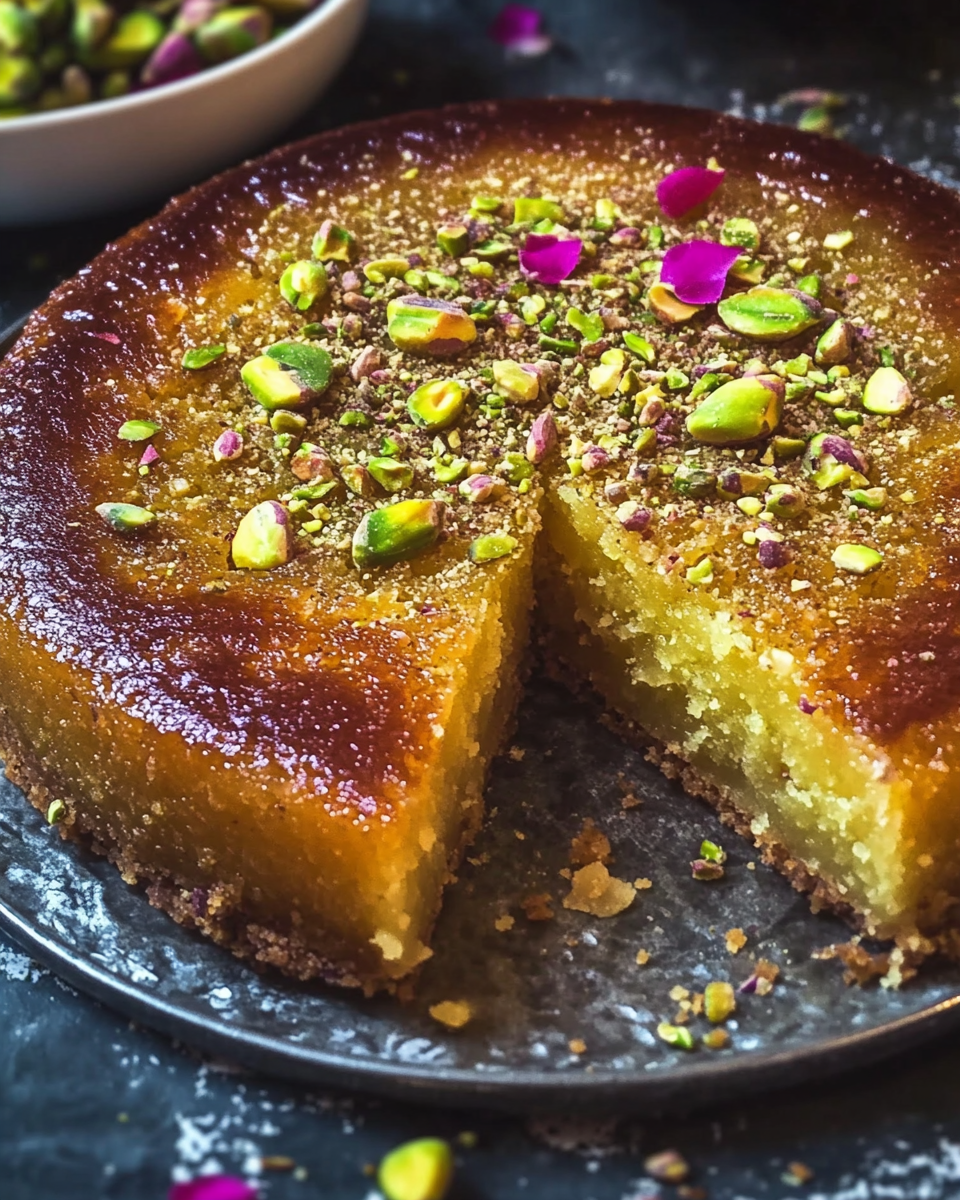 Saffron Pistachio Basbousa