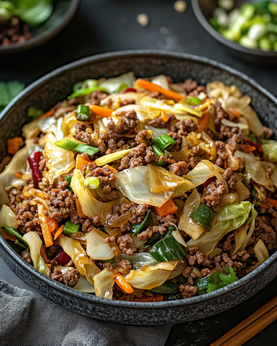 Chinese Ground Beef and Cabbage Stir-Fry