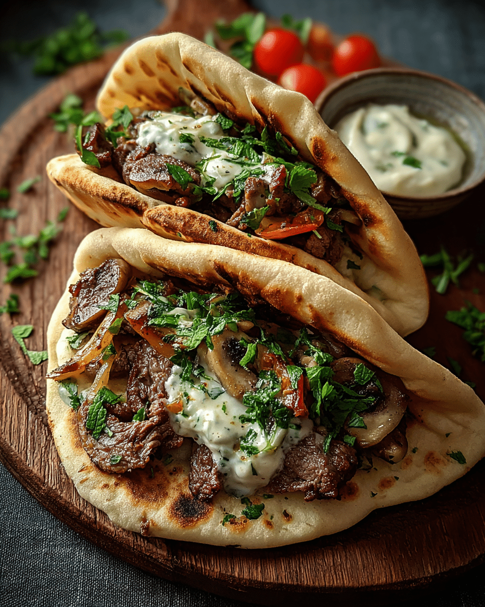 Cheesy Beef and Mushroom Pita Pockets