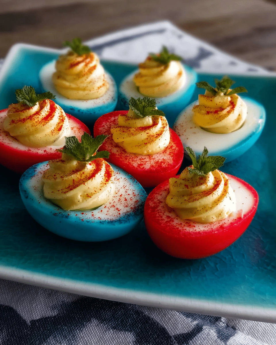 Red, White, and Blue Deviled Eggs