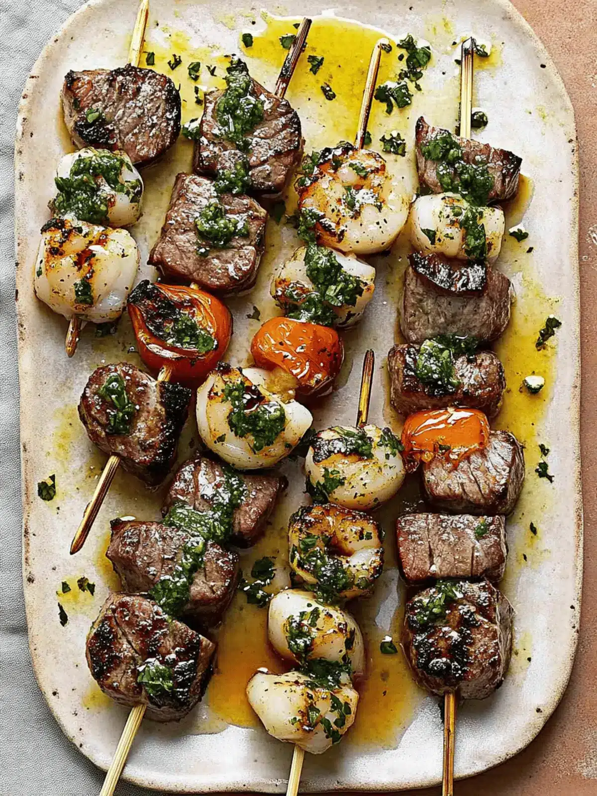 Surf and Turf Kebabs with Chimichurri Sauce
