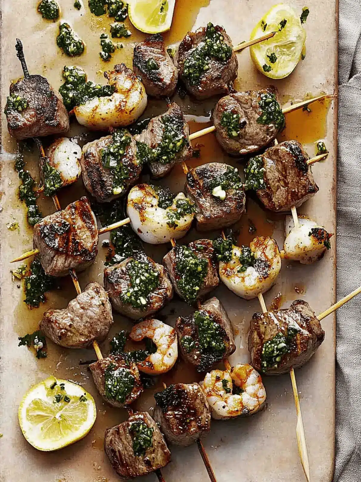 Surf and Turf Kebabs with Chimichurri Sauce