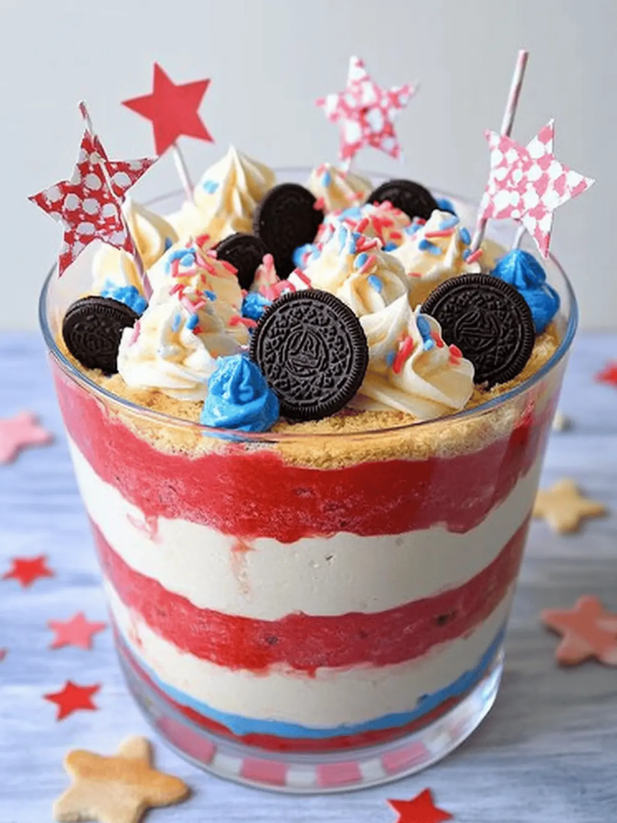 Patriotic Red White and Blue Oreo Trifle Dessert You’ll Love