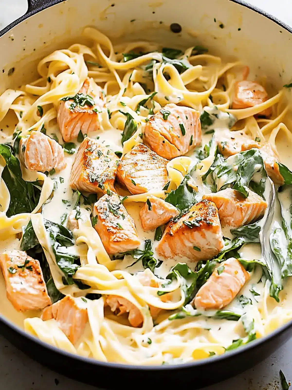Creamy Salmon Pasta with Mixed Greens
