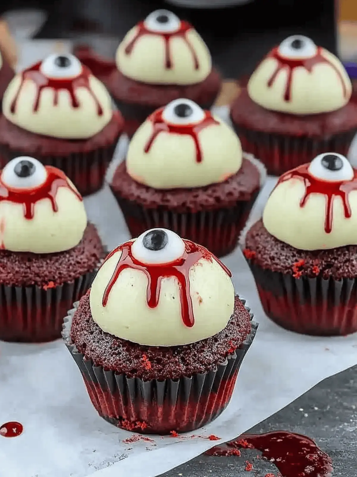 Red Velvet Halloween Eyeball Cupcakes
