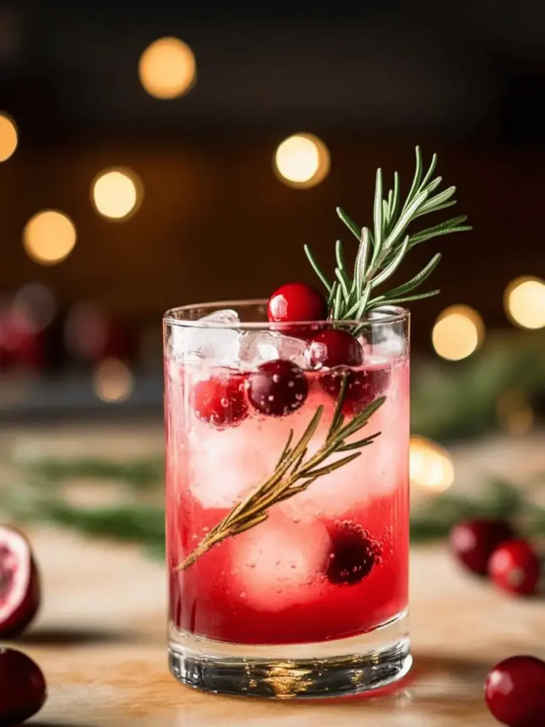 Rosemary Cranberry Gin Fizz Cocktail