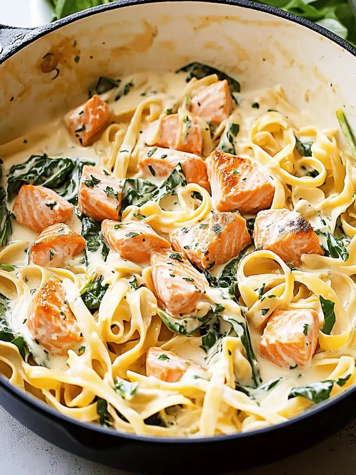 Creamy Salmon Pasta with Mixed Greens