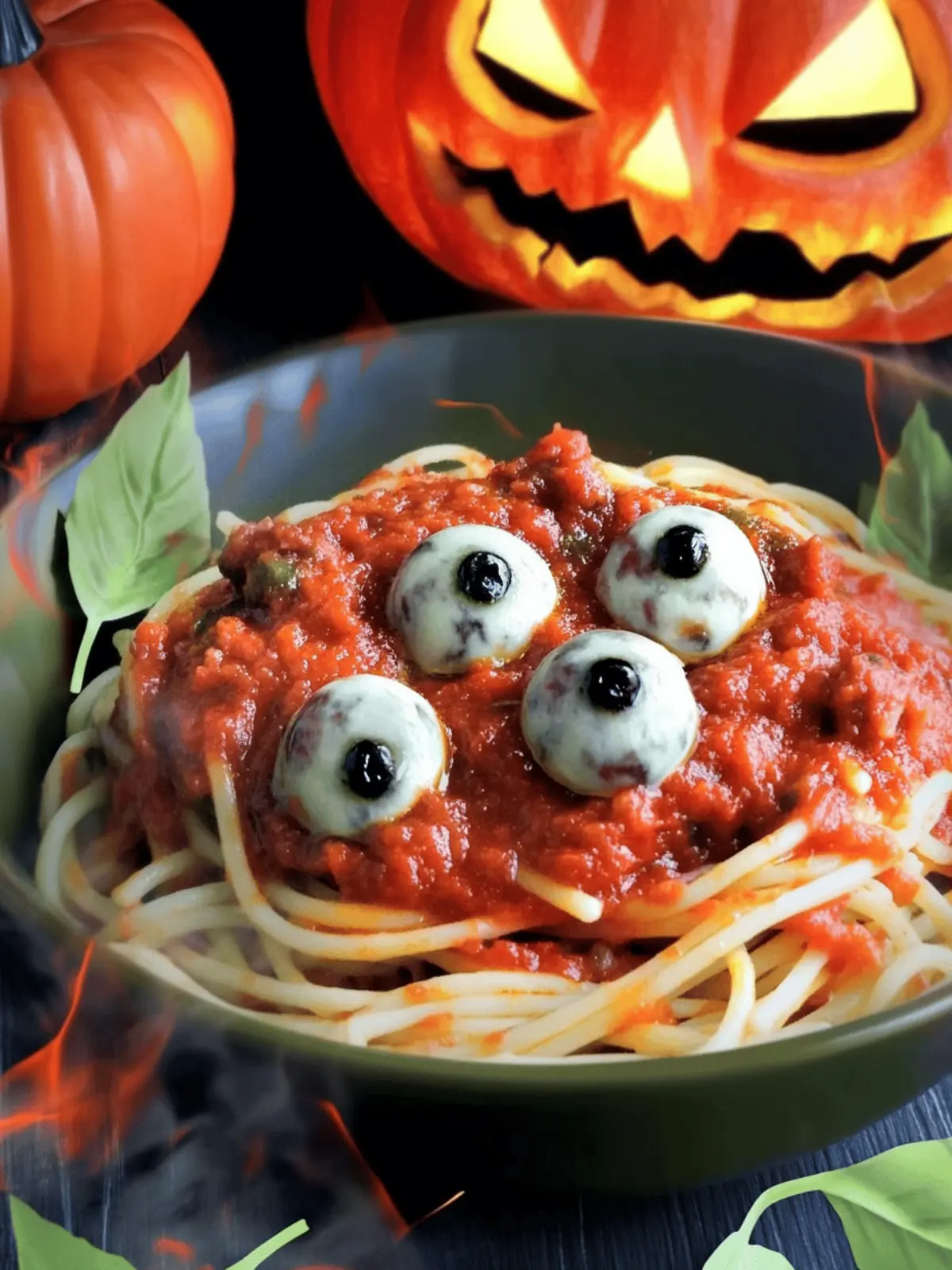 Ghoulish Eyeball Pasta With Blood Red Sauce