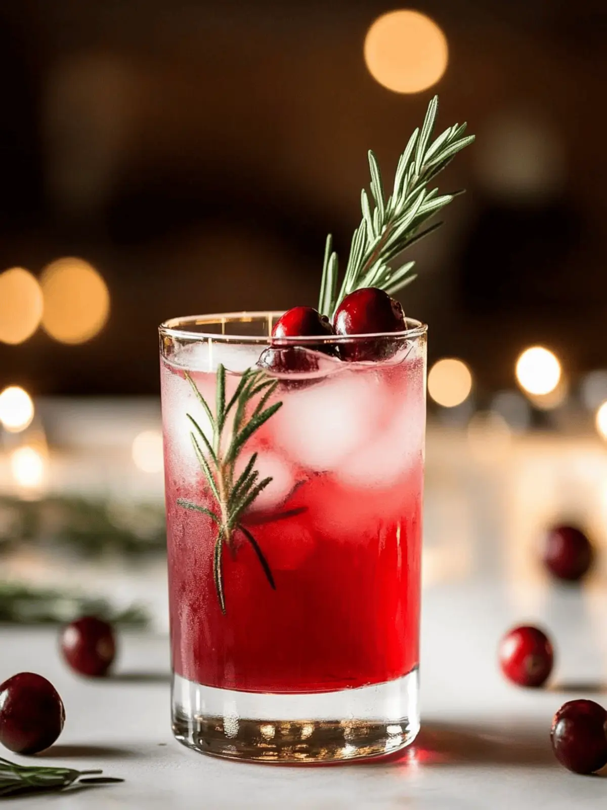 Rosemary Cranberry Gin Fizz Cocktail
