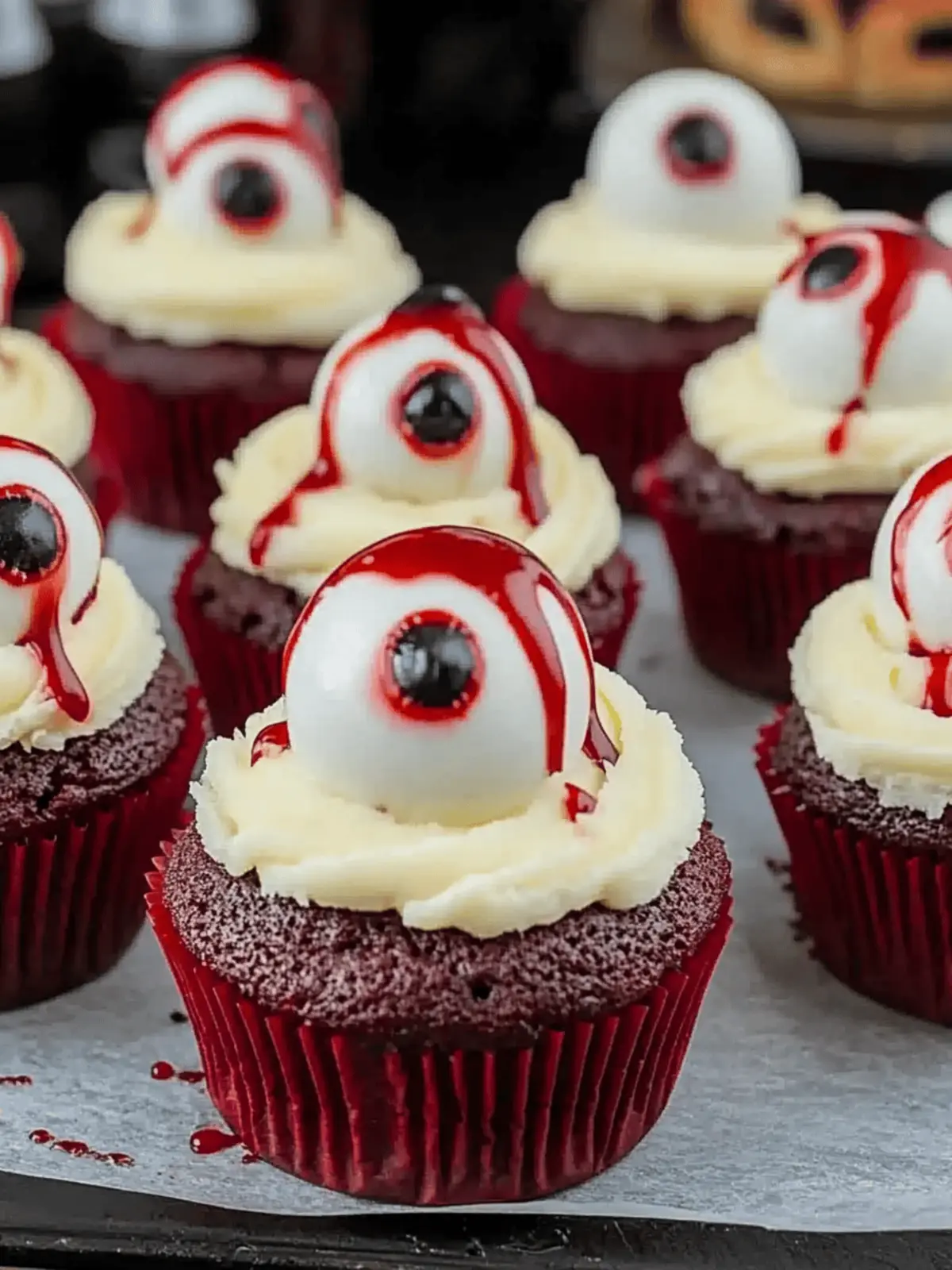 Red Velvet Halloween Eyeball Cupcakes