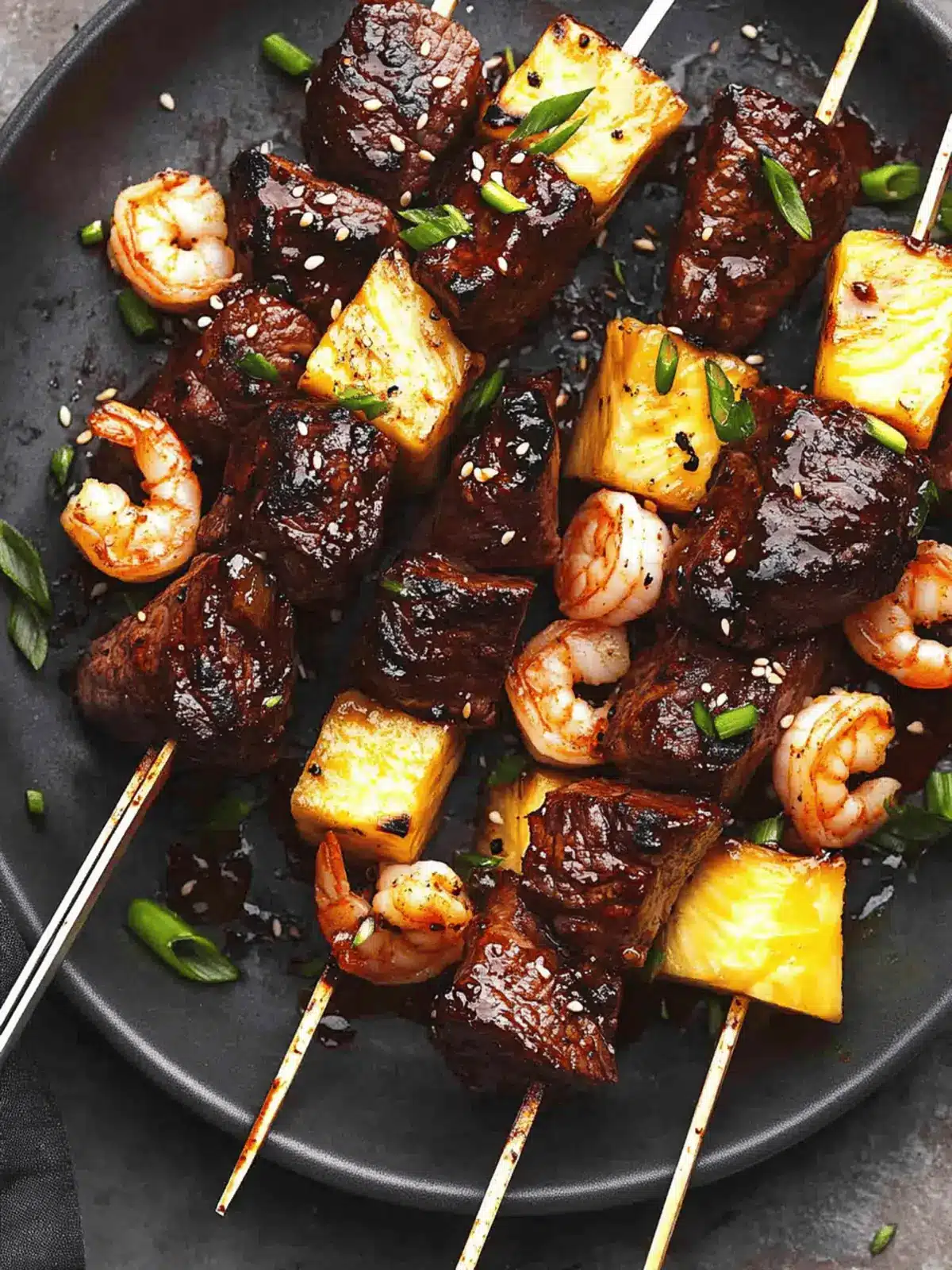 Teriyaki Steak and Shrimp Kabobs with Pineapple