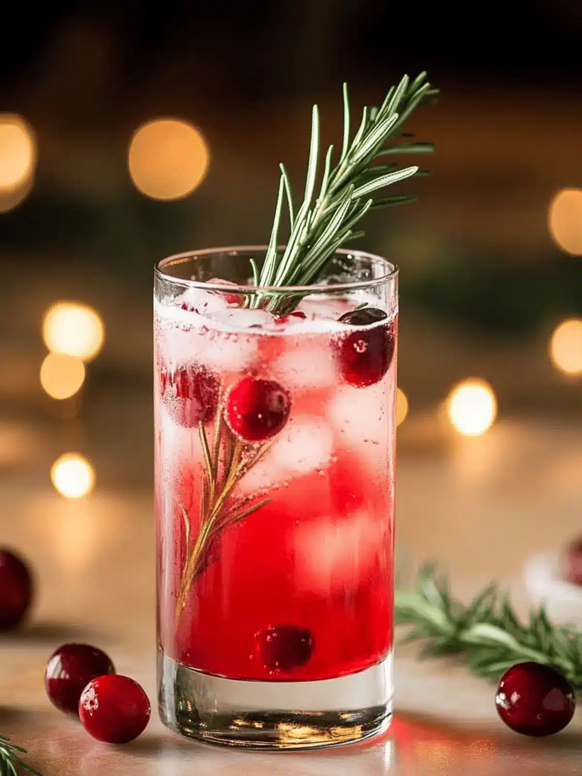 Rosemary Cranberry Gin Fizz Cocktail