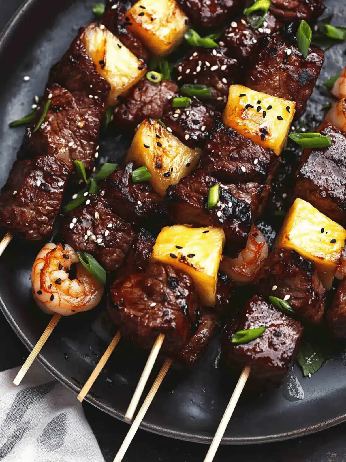 Teriyaki Steak and Shrimp Kabobs with Pineapple