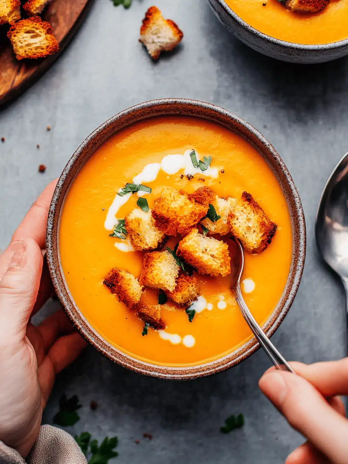 Creamy Pumpkin Soup with Spicy Croutons for Cozy Nights 5 Pumpkin Soup with Croutons