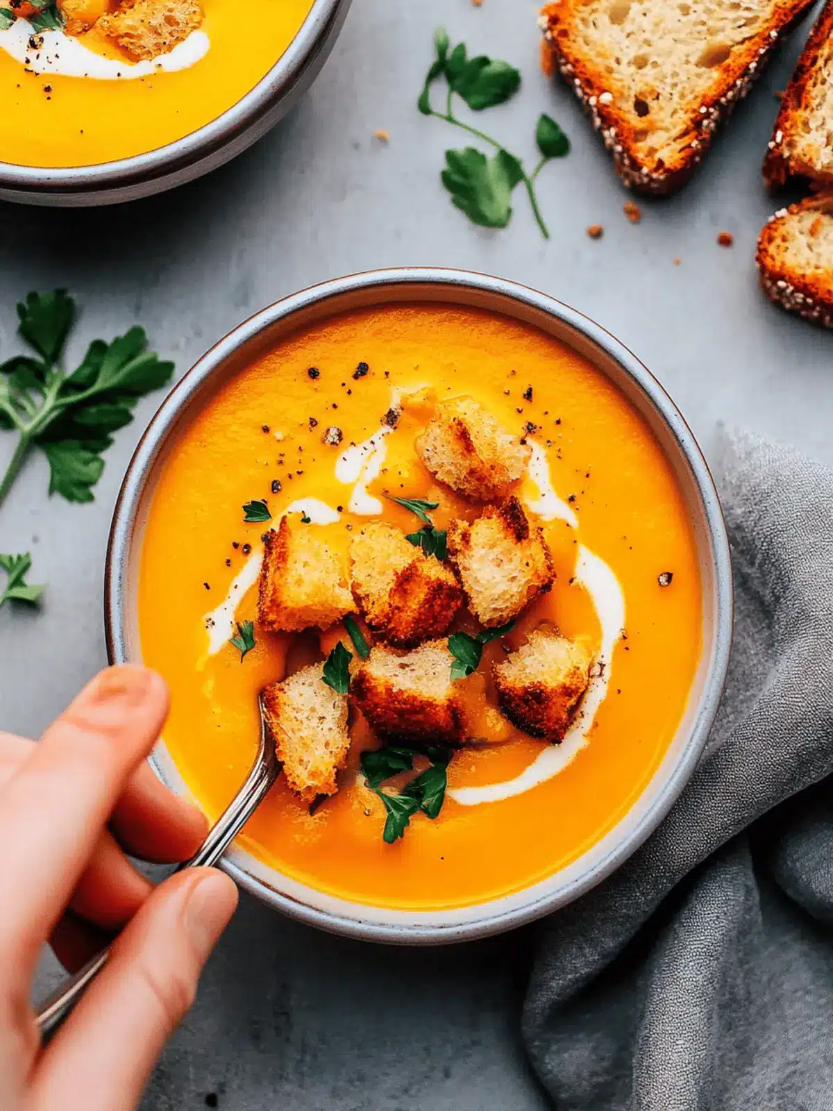 Creamy Pumpkin Soup with Spicy Croutons for Cozy Nights 4 Pumpkin Soup with Croutons