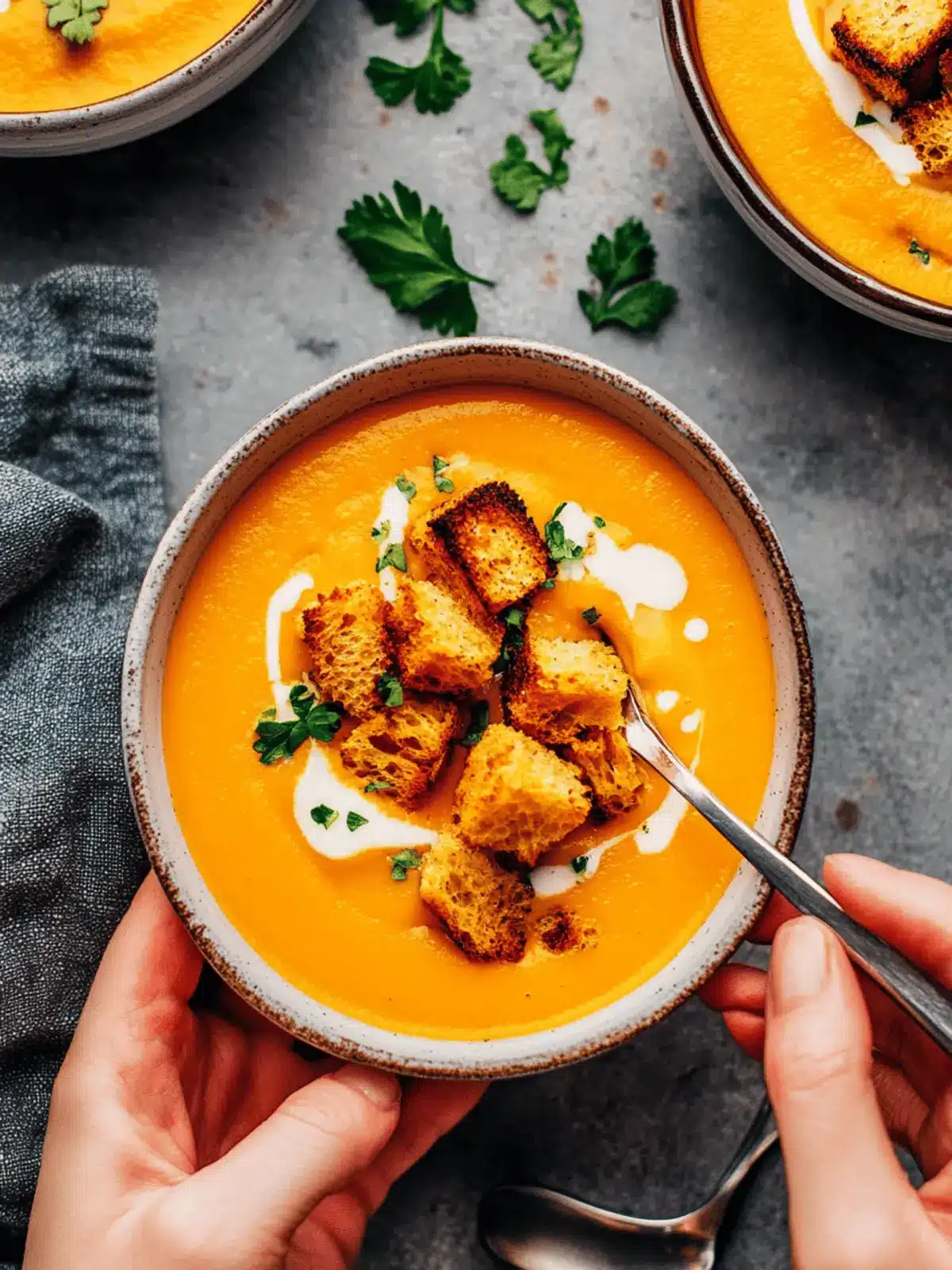 Creamy Pumpkin Soup with Spicy Croutons for Cozy Nights 2 Pumpkin Soup with Croutons