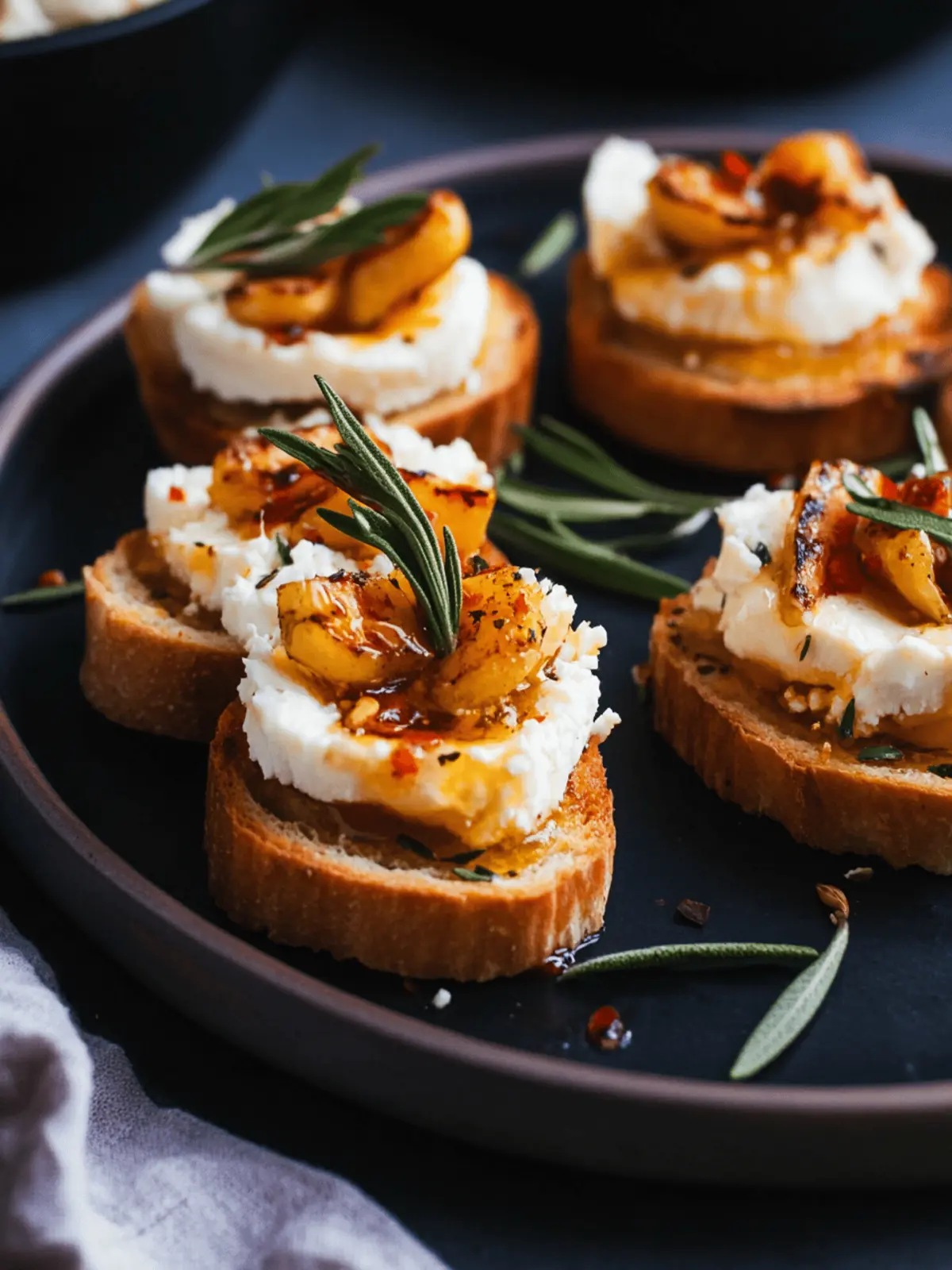 Sweet and Spicy Whipped Feta Crostini