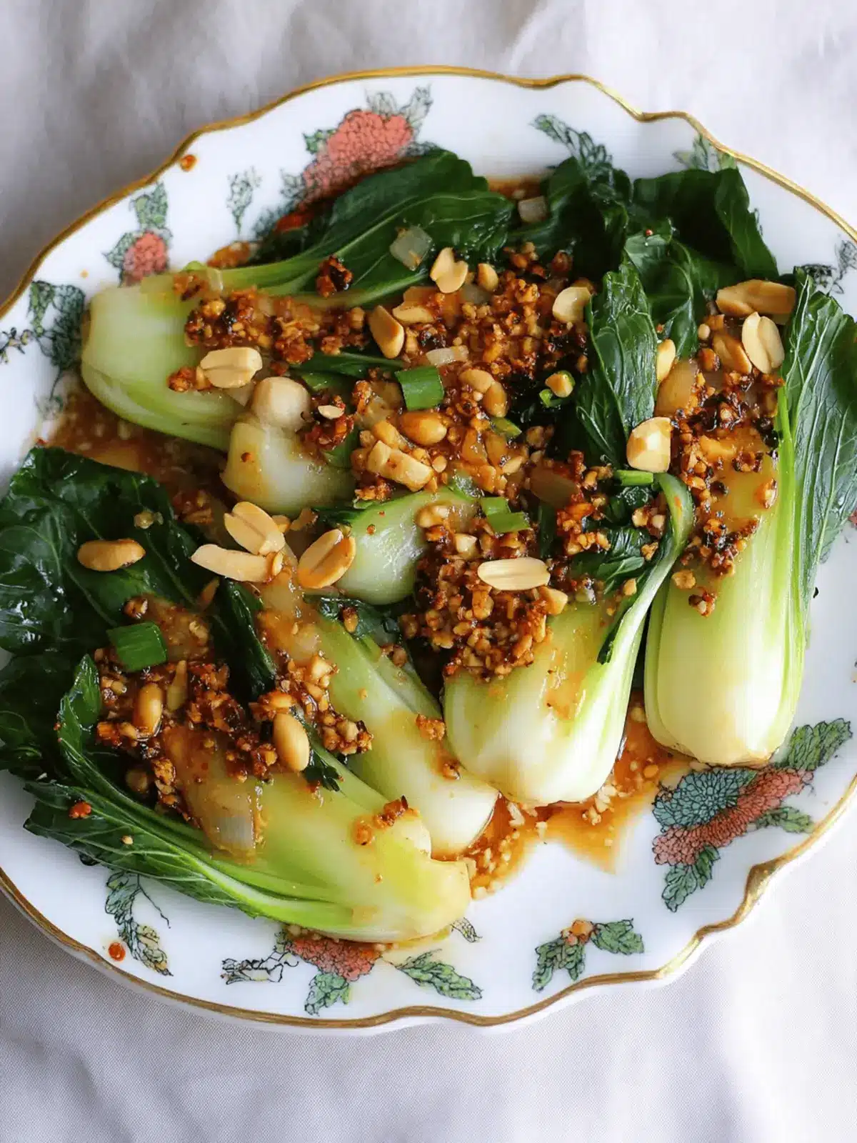 Steamed Bok Choy with Asian Sauce and Peanuts