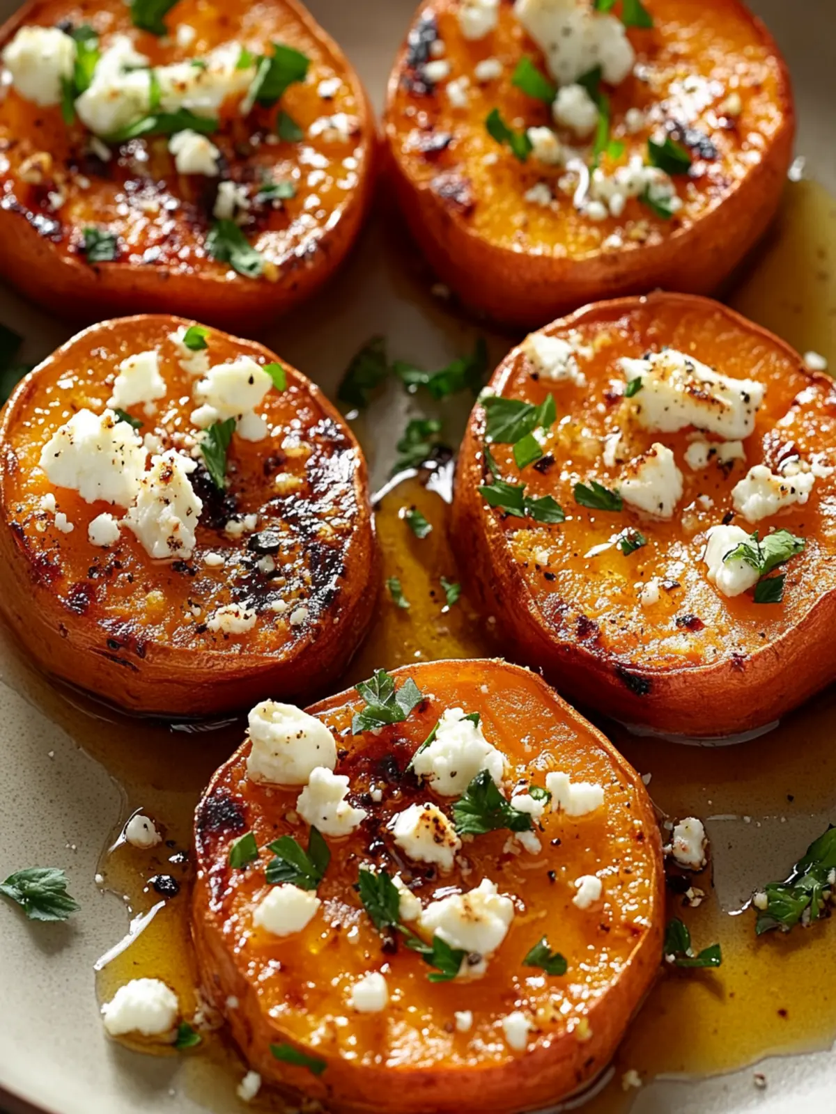 Irresistible Roasted Sweet Potato Rounds with Honey & Feta 5 Roasted Sweet Potato Rounds with Honey & Feta