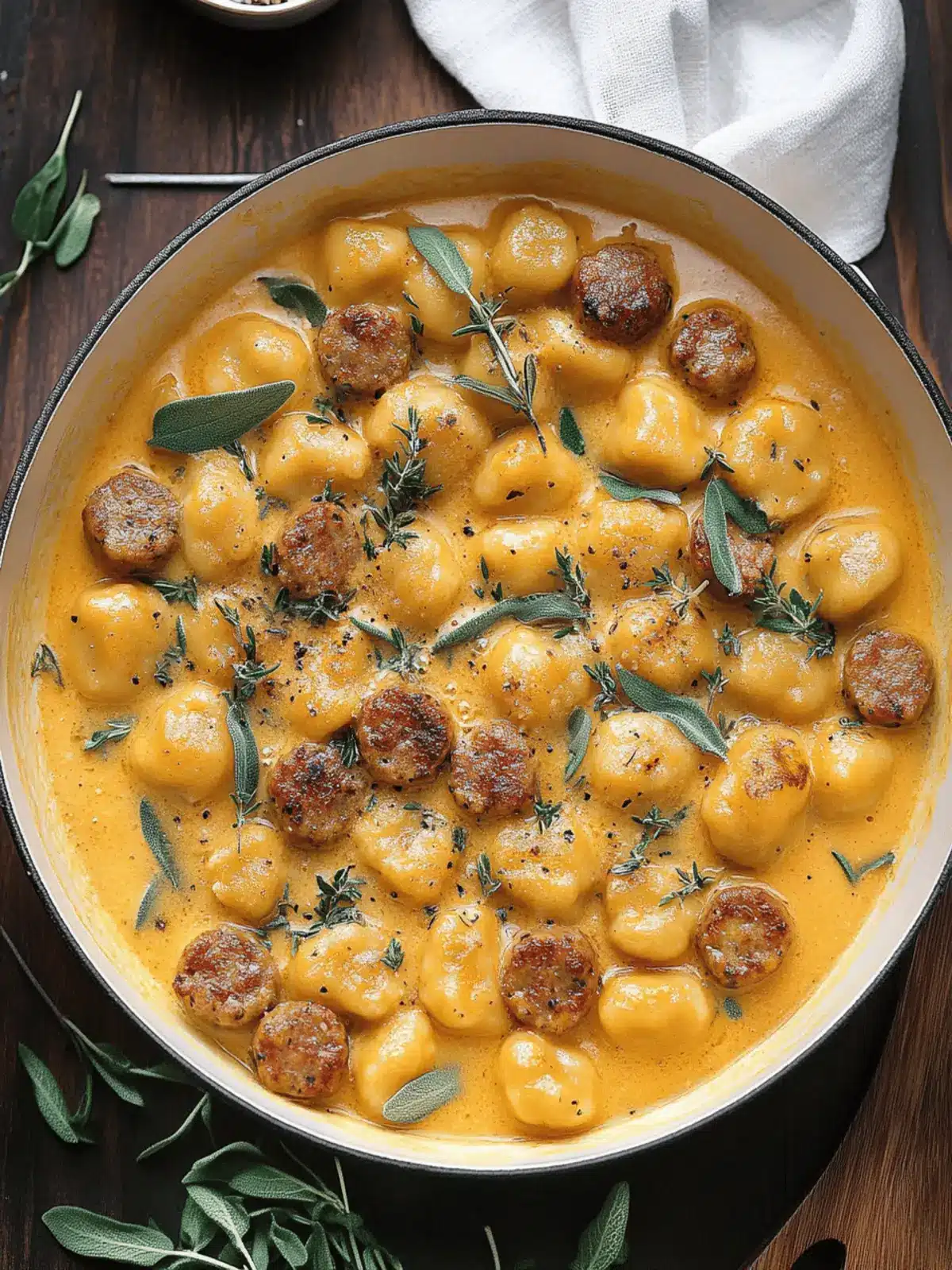 Creamy Butternut Squash Gnocchi with Sausage, Thyme, and Sage