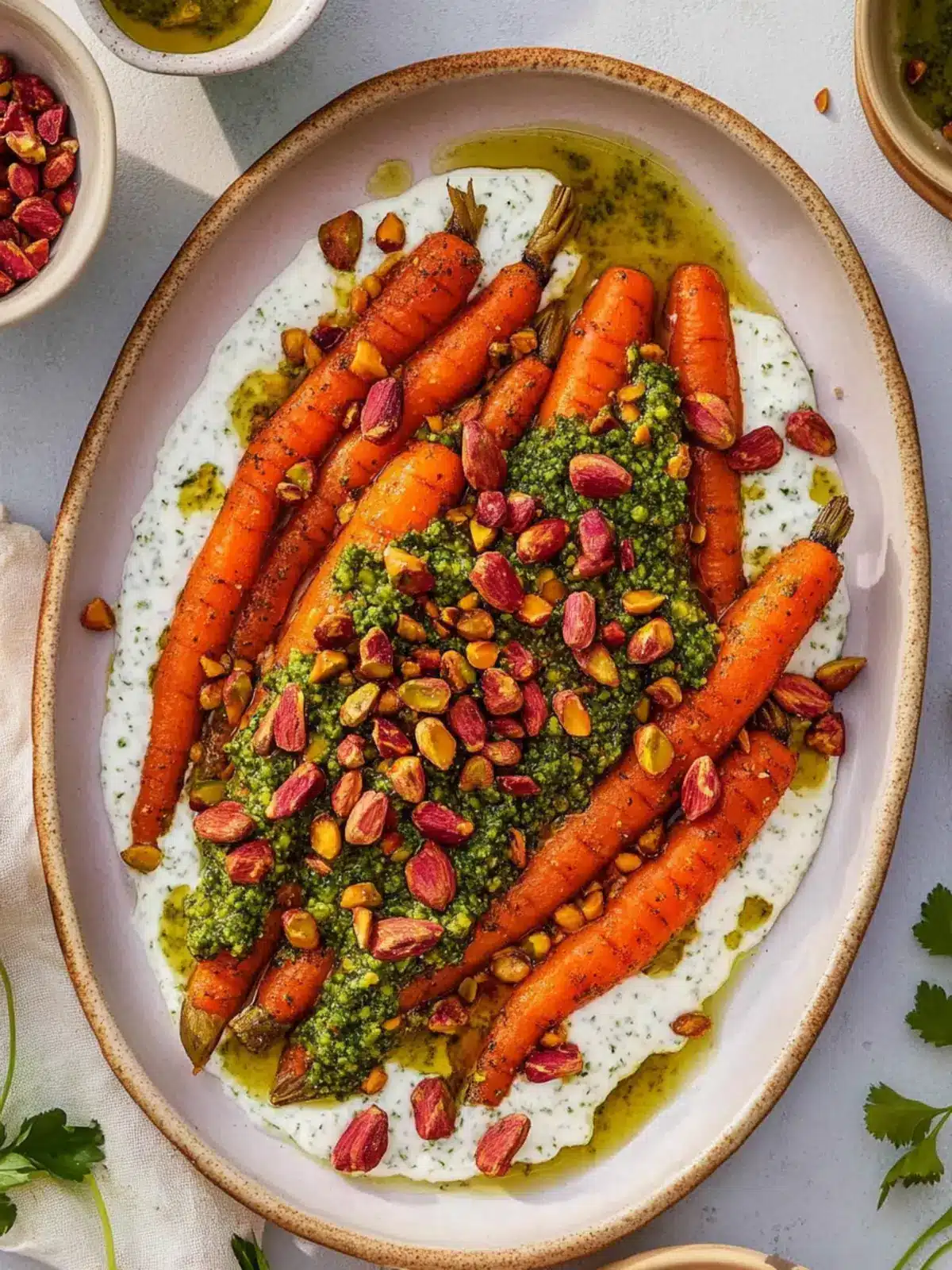 Sweet and Spicy Honey Harissa Carrots with Pesto Yogurt 2 Honey Harissa Carrots with Pistachio Pesto and Herby Yogurt