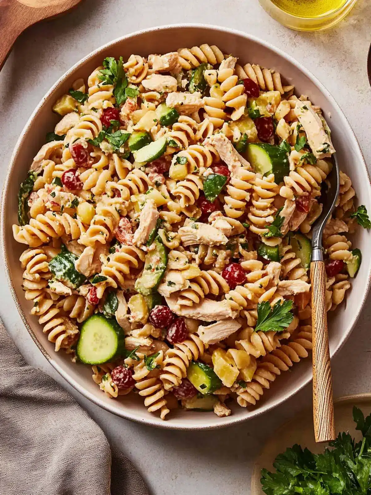 High Protein Tuscan Chicken Pasta Salad