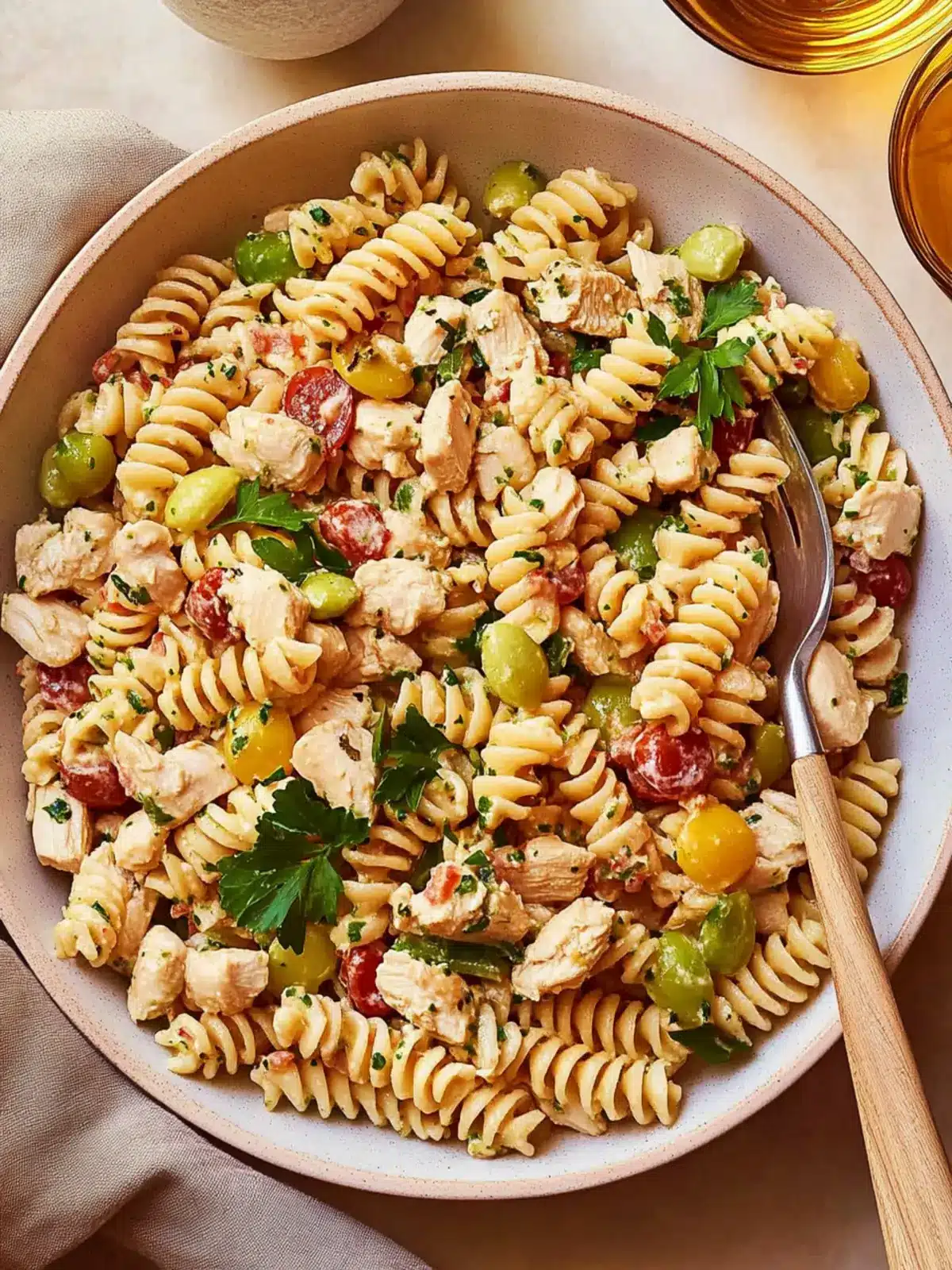 High Protein Tuscan Chicken Pasta Salad
