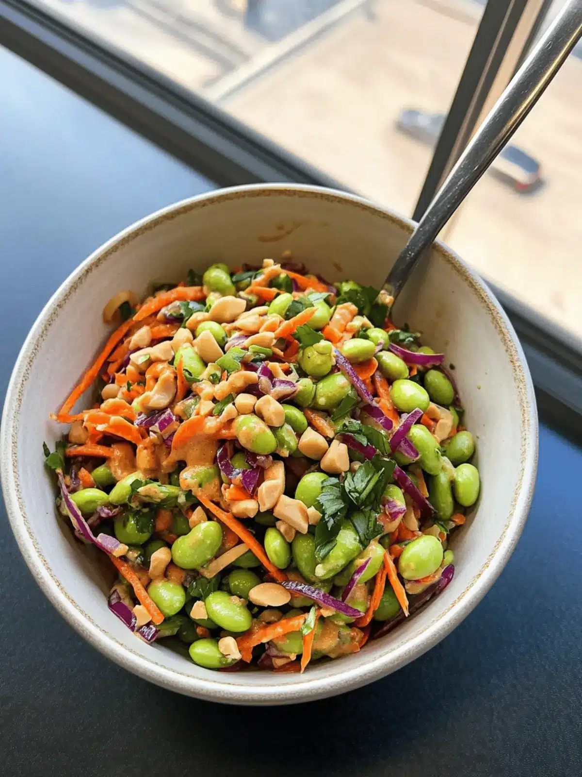 Crunchy Edamame Salad With Peanut Sauce