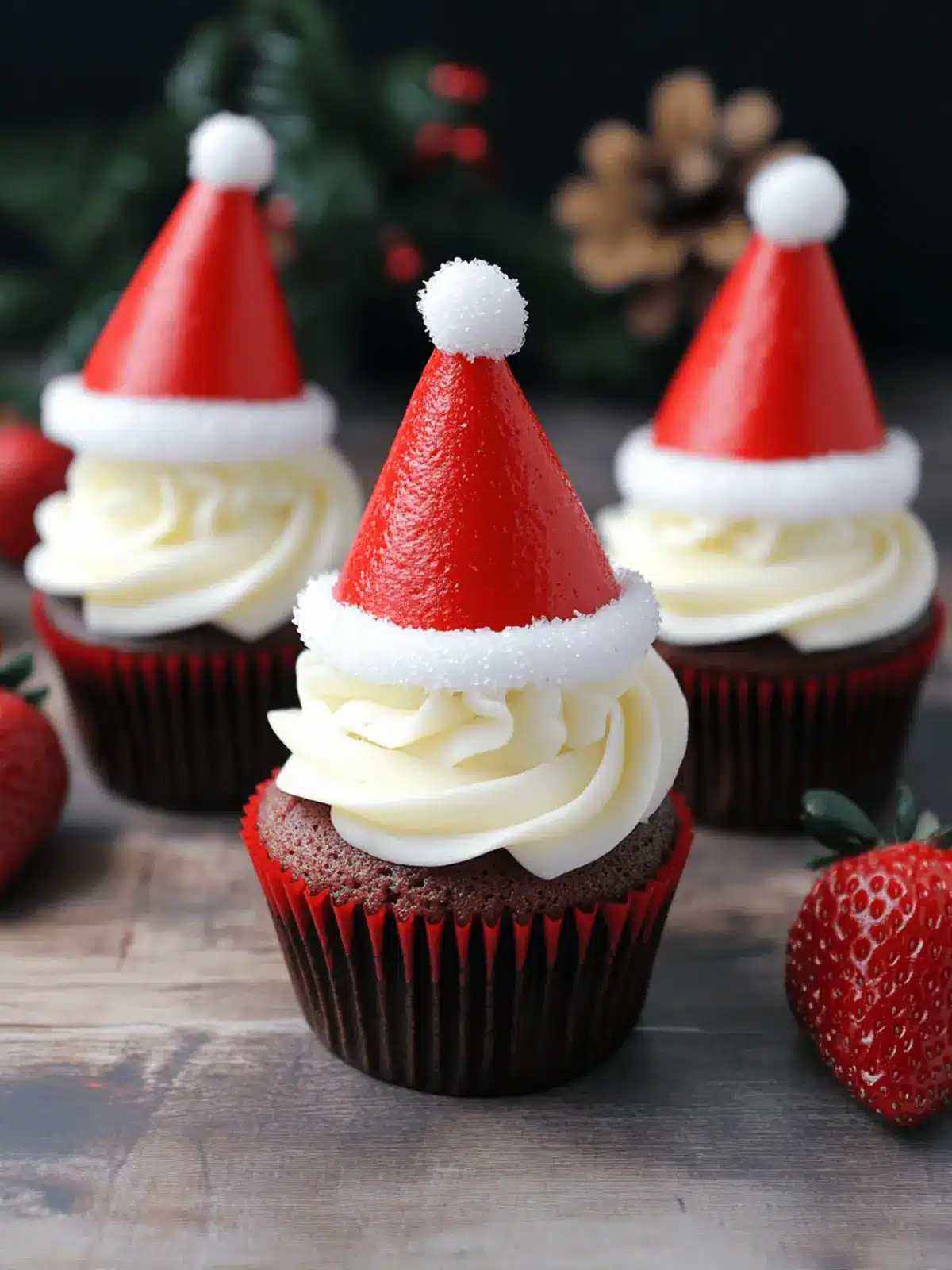 Strawberry Santa Hat Cupcakes – Easy Christmas Cupcake Recipe