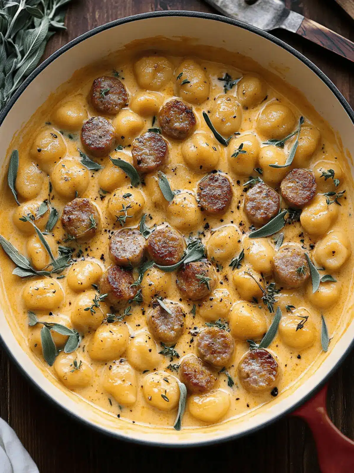 Creamy Butternut Squash Gnocchi with Sausage, Thyme, and Sage