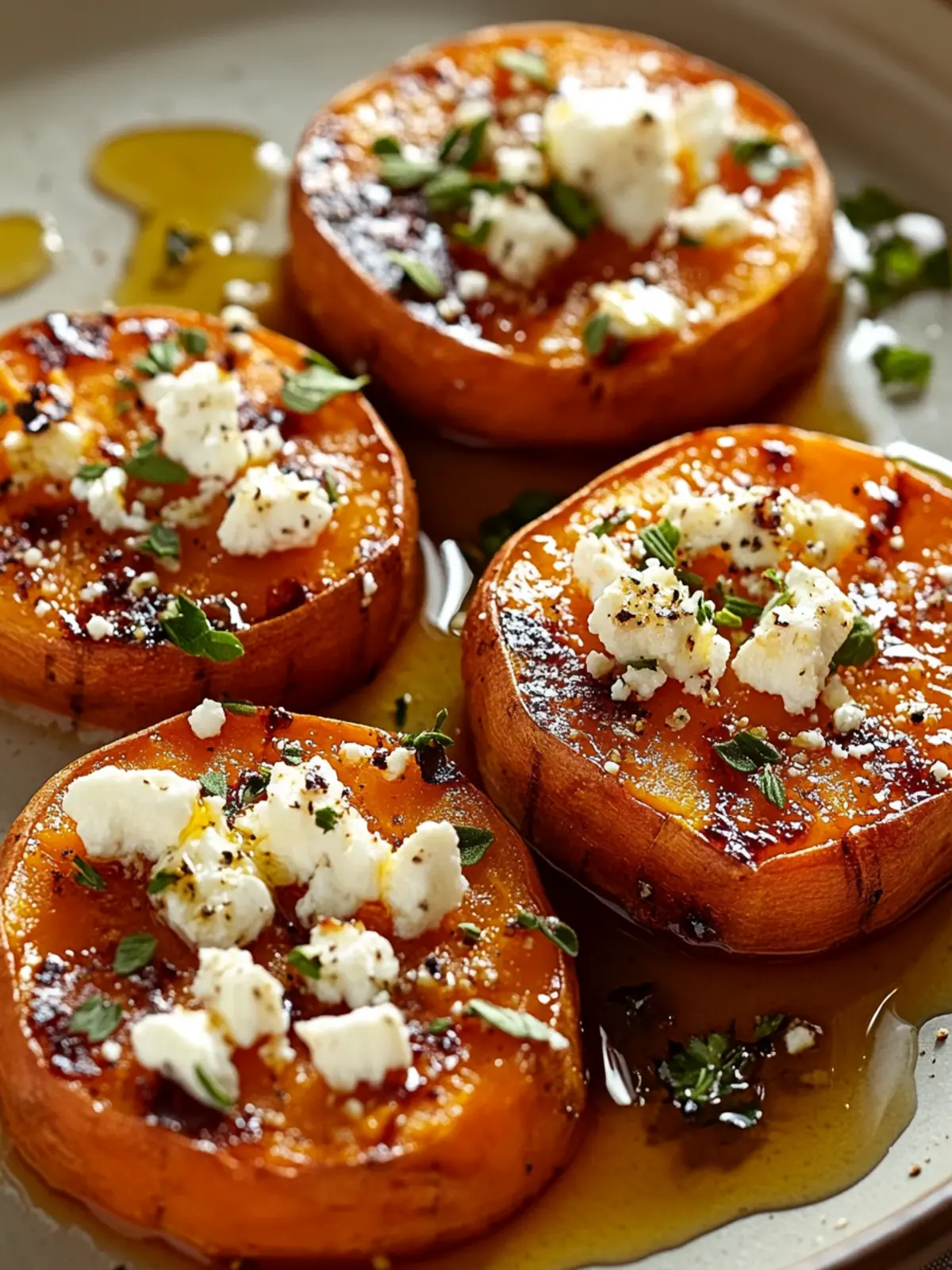 Irresistible Roasted Sweet Potato Rounds with Honey & Feta 4 Roasted Sweet Potato Rounds with Honey & Feta
