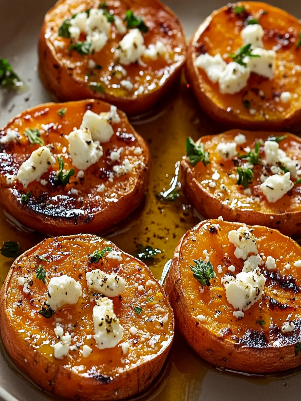 Irresistible Roasted Sweet Potato Rounds with Honey & Feta 3 Roasted Sweet Potato Rounds with Honey & Feta