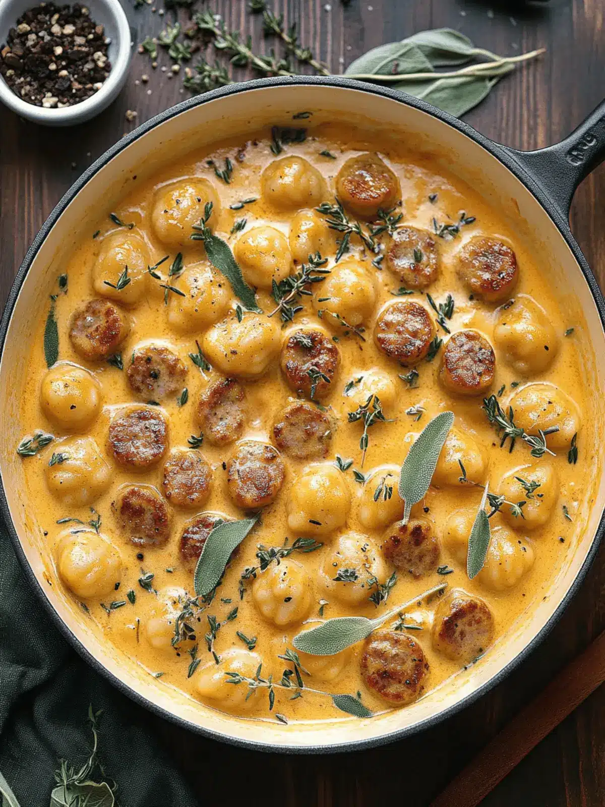 Creamy Butternut Squash Gnocchi with Sausage, Thyme, and Sage