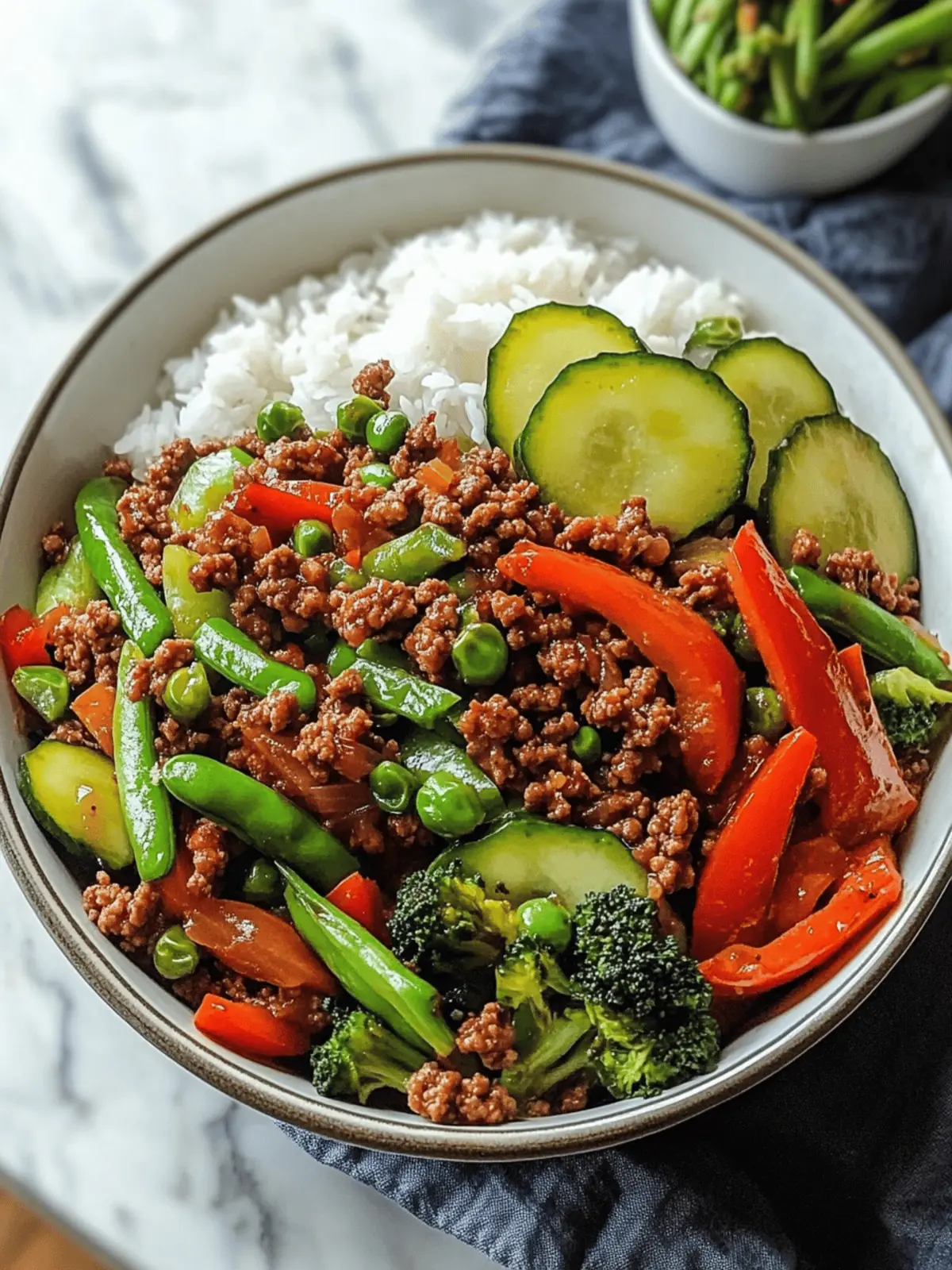 Spicy Ground Beef Stir-Fry Bowl with Garlic Veggies & Rice Delight 4 Spicy Ground Beef Stir-Fry Bowl with Garlic Veggies & Steamy Rice