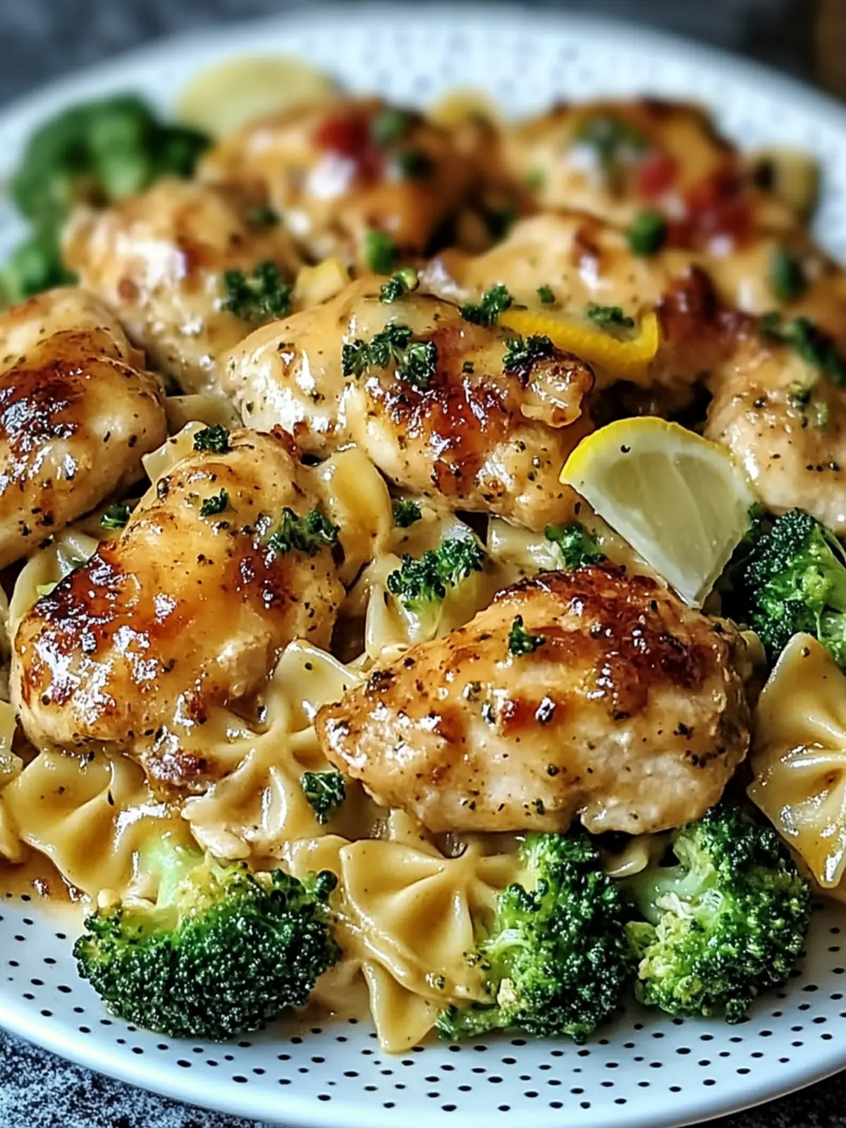 Cowboy Butter Lemon Bowtie Chicken with Broccoli