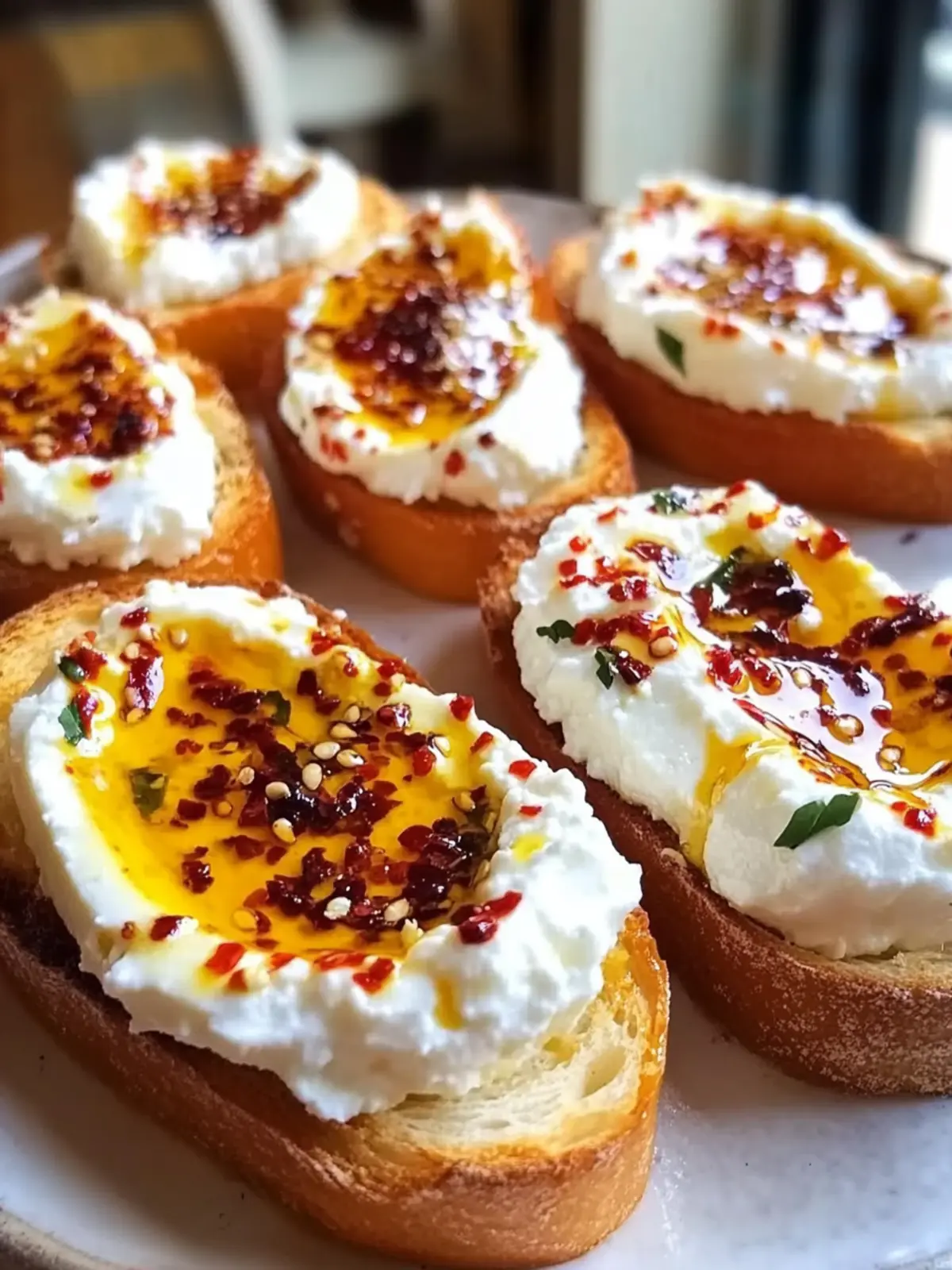 Sweet and Spicy Whipped Feta Crostini