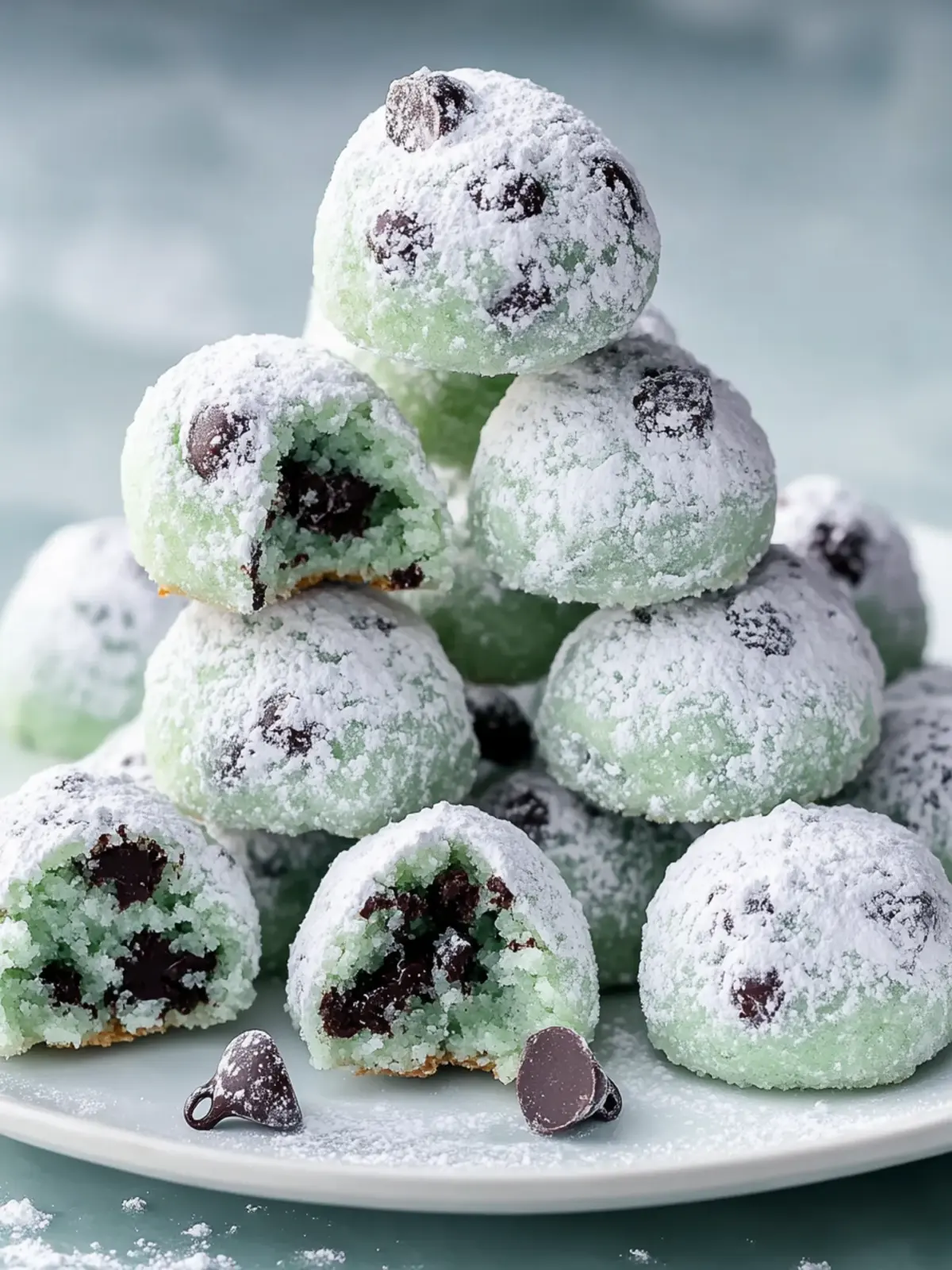 Mint Chocolate Chip Snowball Cookies